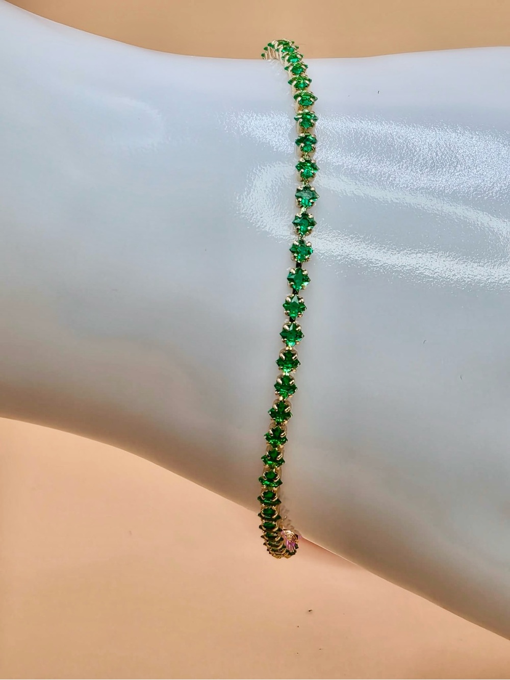 Gold Plated Emerald Green Tennis Bracelet - Women Jewelry